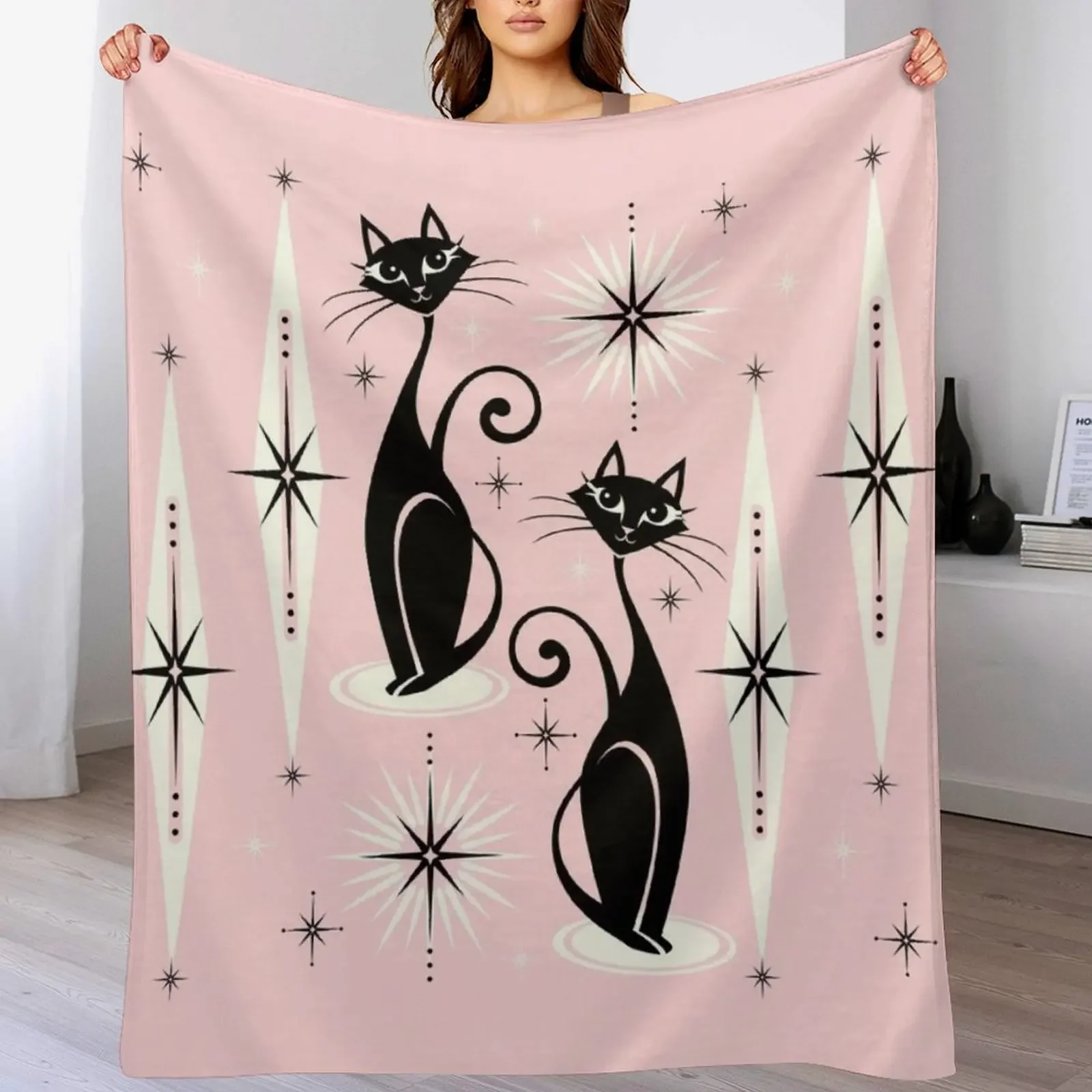 

Mid Century Meow Retro Atomic Cats LG studioxtine Throw Blanket Cozy Light Blanket for Travel Camping Picnic