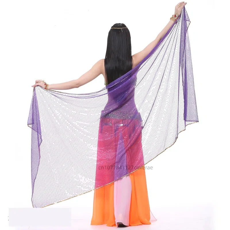 Cheap Sequins Chiffon Solid Color Dance Veil Belly Dance Scarf Dance Scarf Throwing Yarn Scarf Shawl Veil 210*95cm 13 Colors