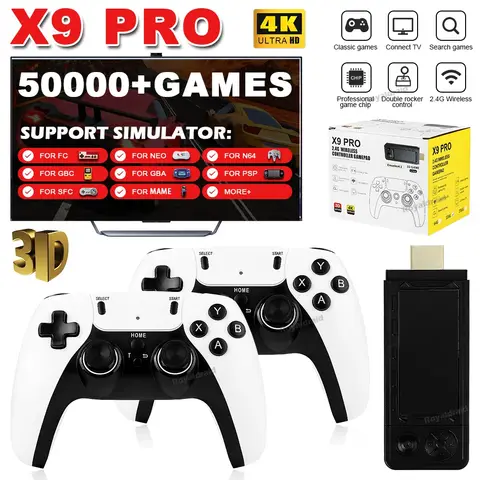 128G 256G X9 PRO GameStick 4KHD TV Videogioco Consol Giochi 3D Per PSP/PS1/N64/NDS 40 + Simulatori Giochi retrò Doppio controller 2.4G