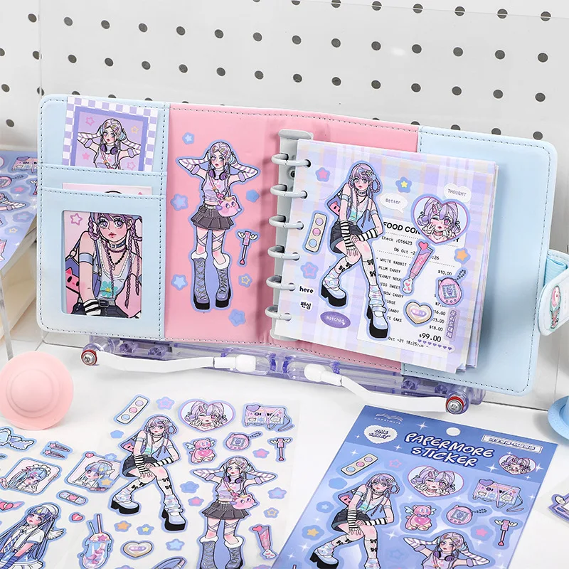 1 Pc Cute Cartoon Girls Stickers Colorful Angel Pattern Laptop Deco Stickers DIY Scrapbooking Journaling Decorative Materials