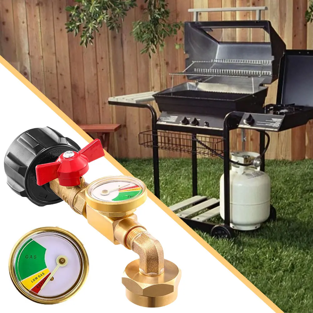QCC1 Propane Refill Elbow Adapter with Valve and Gauge Propane Refill Adapter for Camping Grill 1LB Bottle Refilled