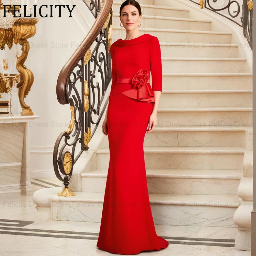 

FELICITY Customized Red Elegant Mother of the Bride Dresses 2025 Mermaid Wedding Guest Party Dress 3D Flower Long Evening Gowns