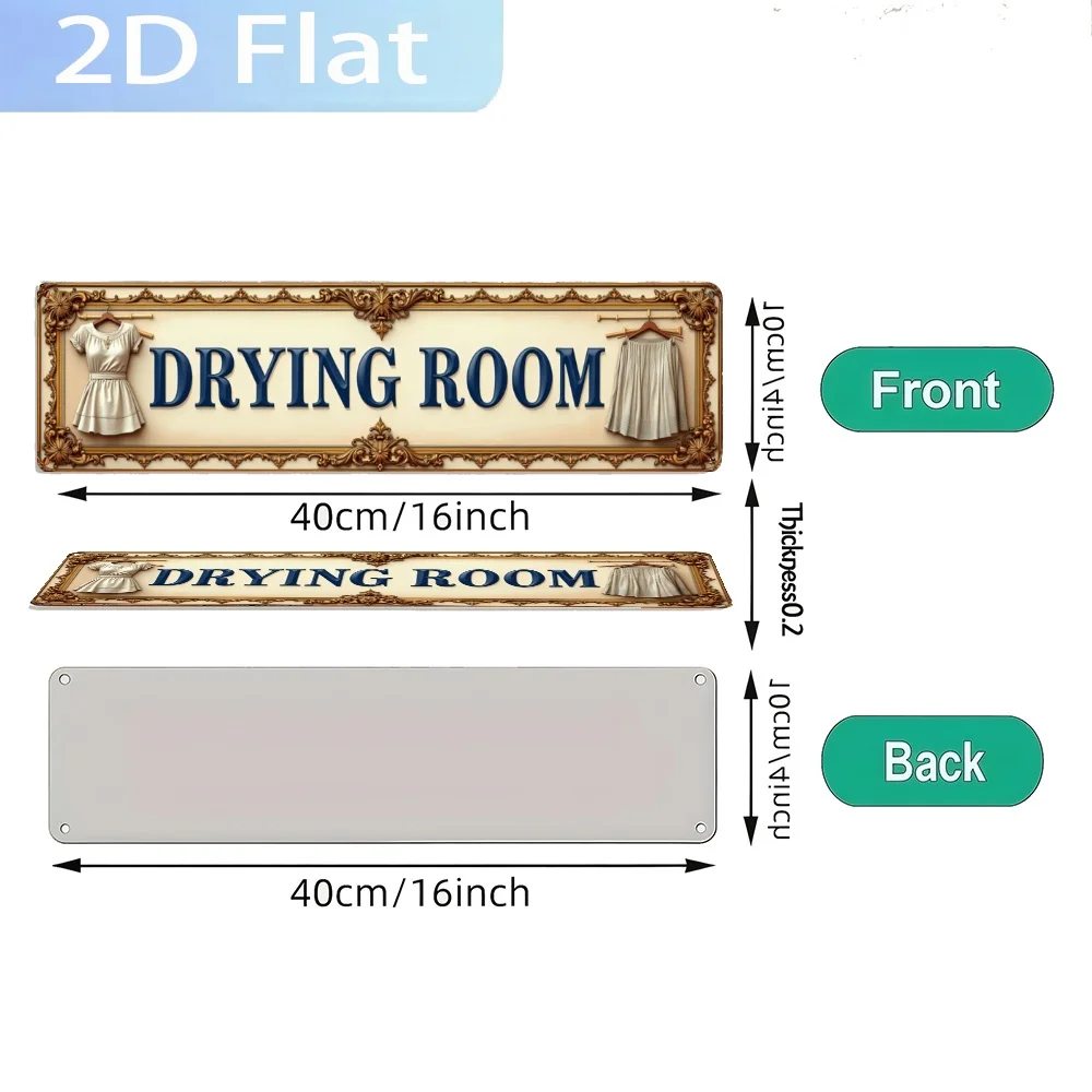 2D Flat, 1pc Vintage Drying Room Sign - Retro Metal Wall Plaque with English Text，Hanging Sign Suitable for Home, Cafe