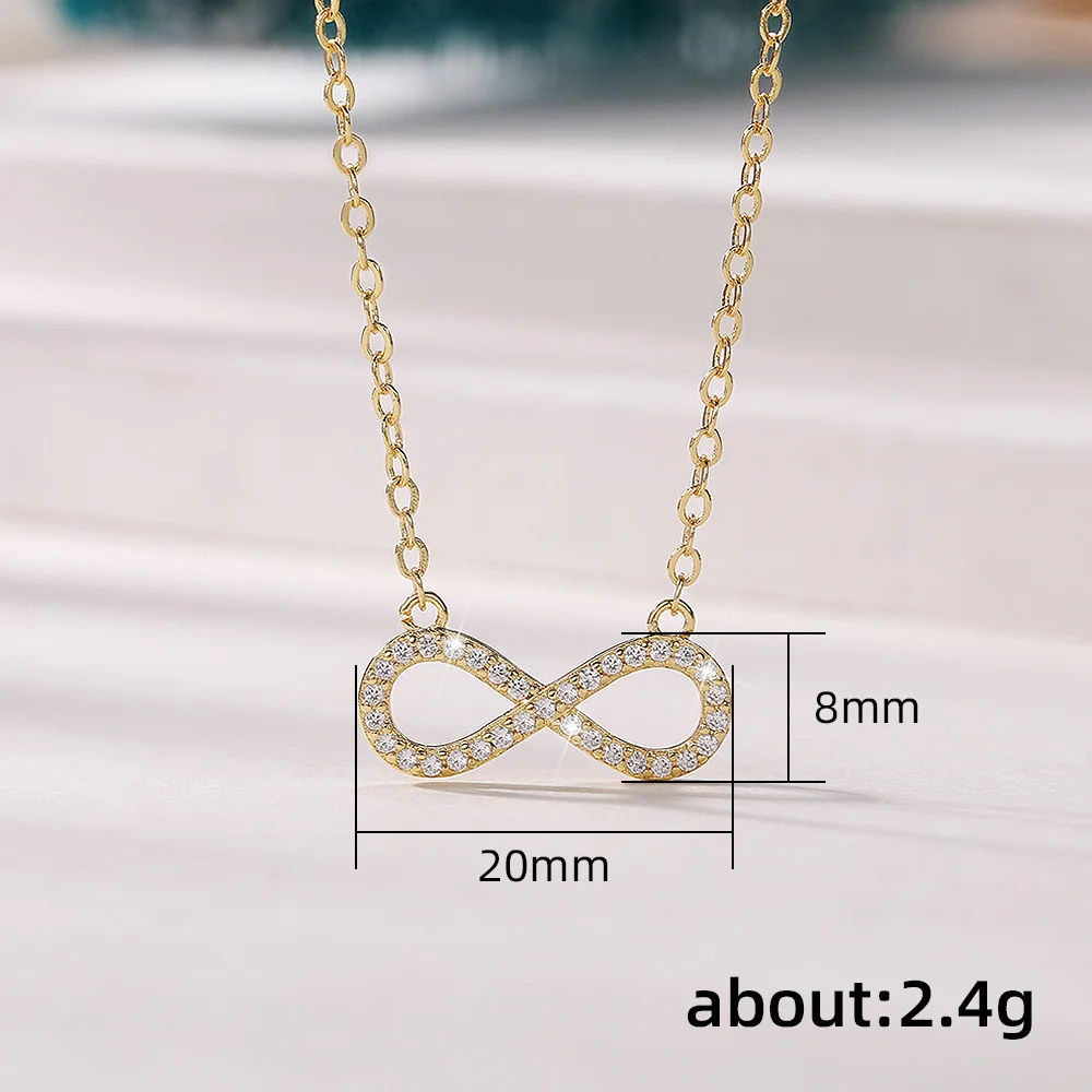 Huitan Simple Infinity Shape Pendant Necklace Women Inlaid Shiny CZ Stone Fancy Figure 8 Clavicle Chain Necklace Wedding Jewelry