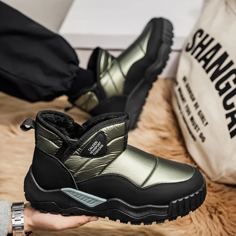 أحذية شتوية للرجال أحذية قطنية دافئة قطيفة عالية الجودة، أحذية ثلج خارجية عالية الجودة وعصرية مقاومة للبرد