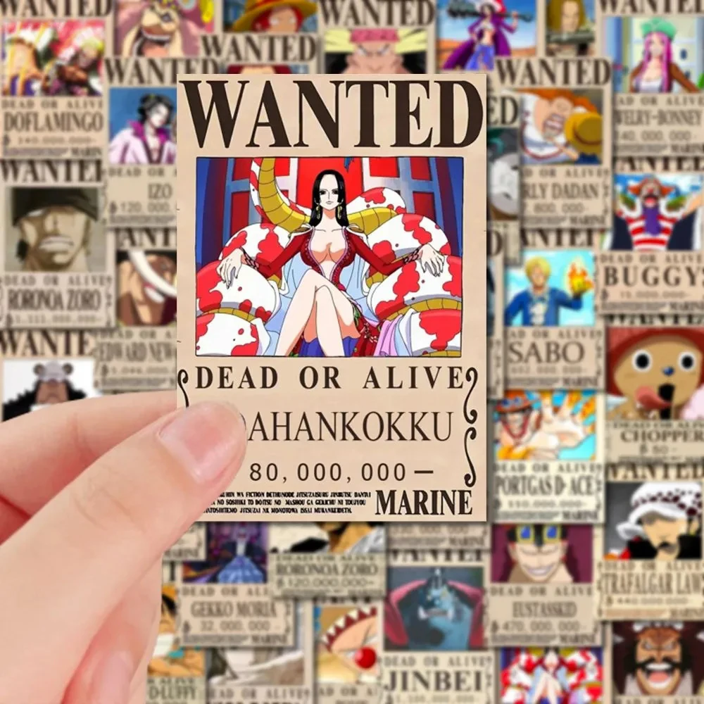 10/30/56pcs Cool Anime ONE PIECE Wanted Poster Stickers DIY Motorcycle Notebook Skateboard Luggage Cartoon Decals Kids Toy Gift