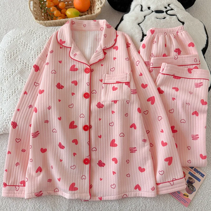 French Graffiti Love Ins Style High Beauty Air Cotton Pajamas Women's Casual Sweet Home Clothes Fall and Winter Sleepwear