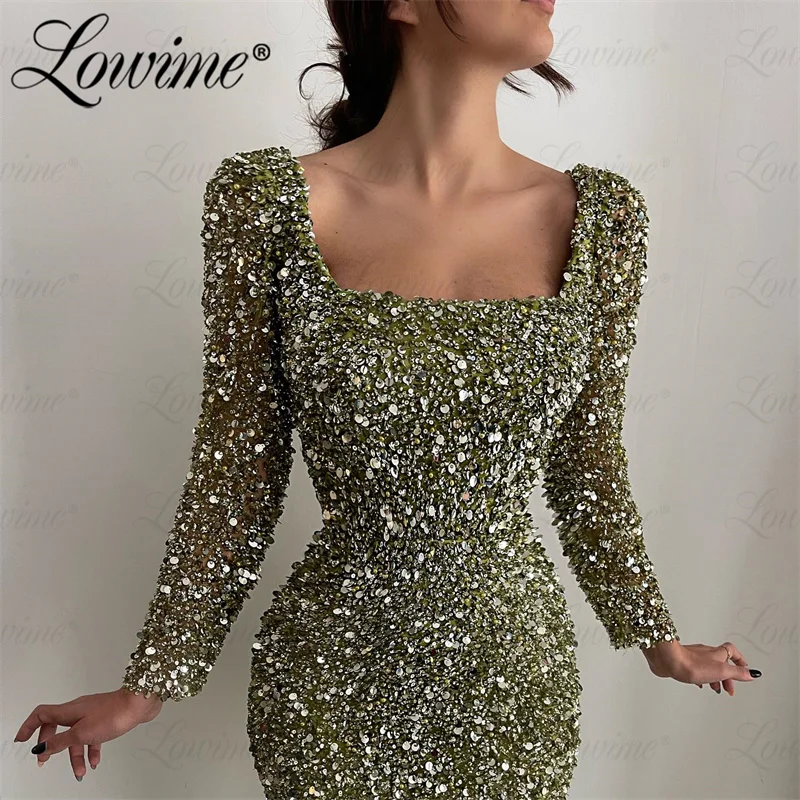 Green Evening Dresses With Detachable Skirt Long Sleeves Dubai Arabic Custom Made Mermaid Sequins Beaded Party Dress Prom Gowns