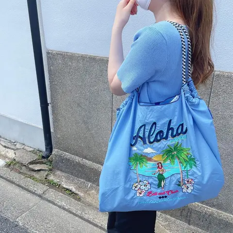 하와이 자수 대용량 쇼핑백 캔버스 토트 여성용 통근 가방 친환경 가방 싱글 숄더 핸드백