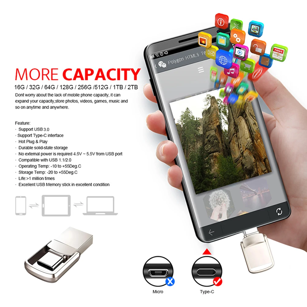 Lenovo 2TB USB Flash Drive Transfer Data Kecepatan Tinggi Flashdisk Kapasitas Besar Penyimpanan Portabel Ultra-cepat Pen Drive Ramping Tahan Lama