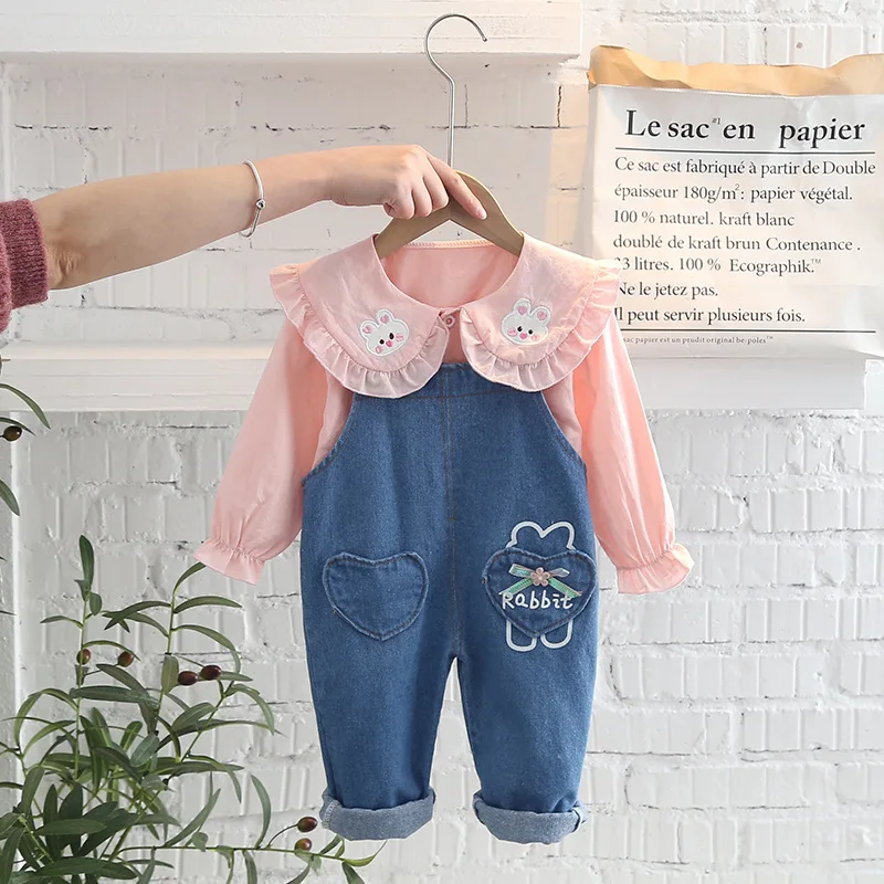 Autumn kids Baby girls clothes long sleeve Shirt+ Jeans 2024 Korean Fashion Casual girls clothes set for 0-4 year