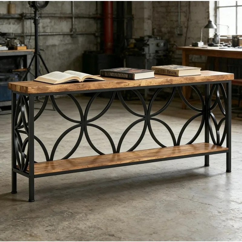 American rural solid wood entrance table Entry entrance cabinet against the wall strip case sofa back long table Industrial styl
