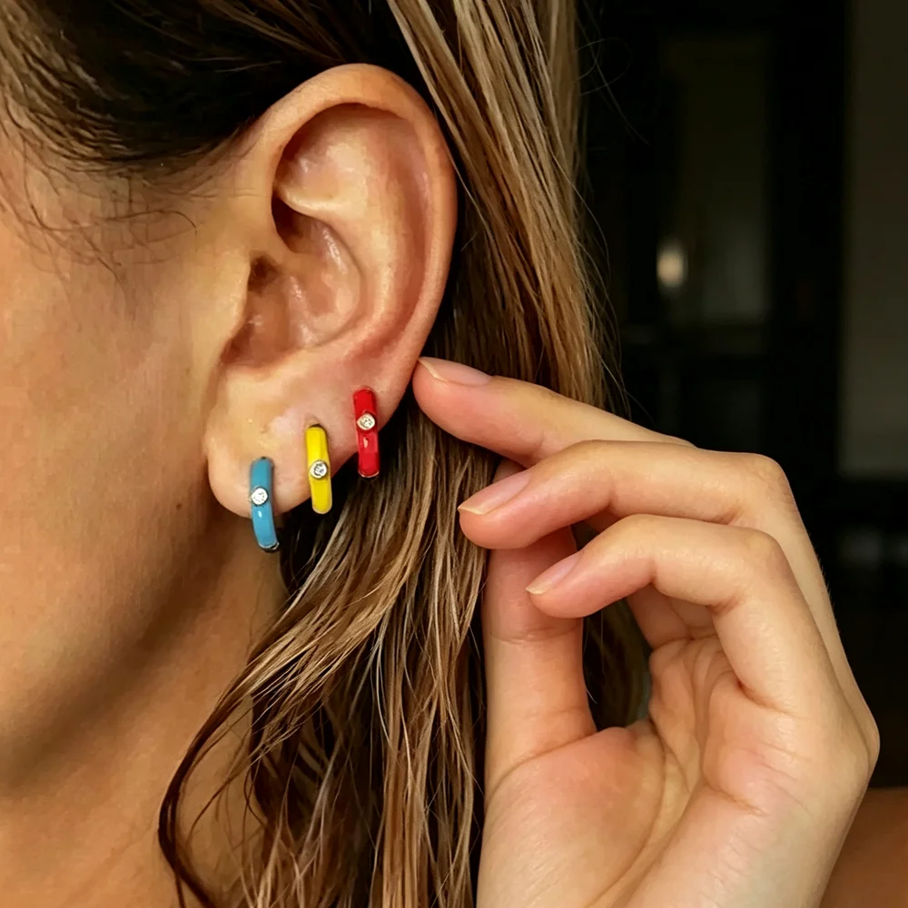 Red Black White Three Colour Enamel Hoop Earrings For Women Fashion Piercing Jewelry