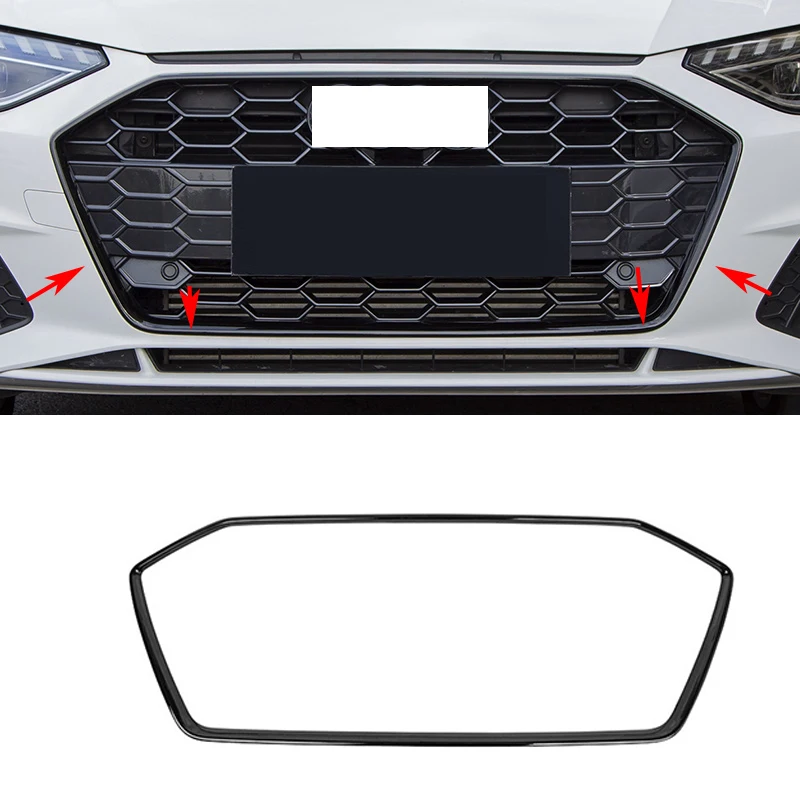 

FIT FOR Audi A4 2020 2021 2022 2023 Glossy Black ABS carbon front bumper grill forming fog lamp strip cover trim delete Chrome