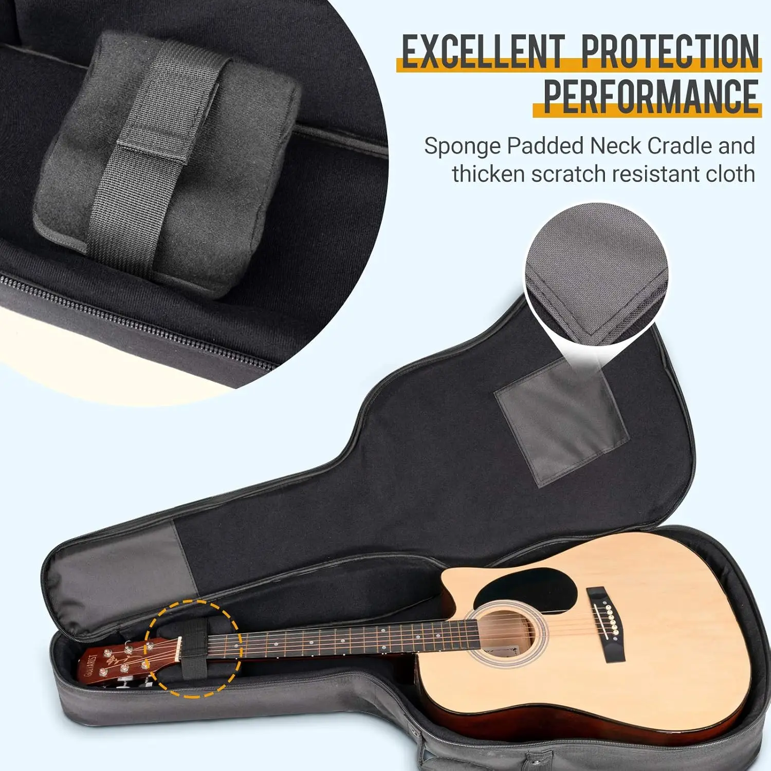 Guitar Bag Acoustic Reinforced 0.7 In Thick Sponge Soft Padded Guitar Case with 5 Pockets,Neck Cradle,Back Hanger Loop for 39 40