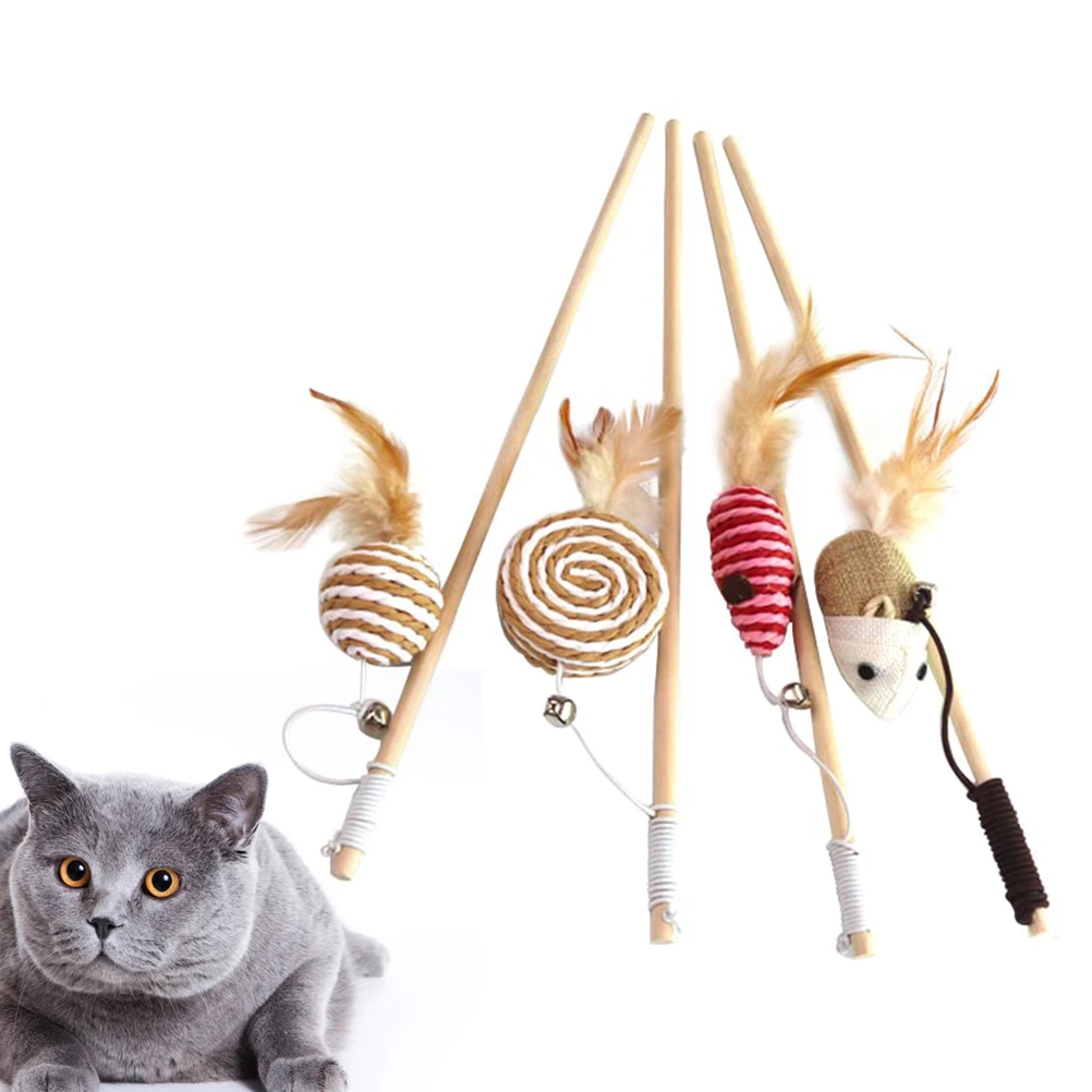 

4Pcs Cat Mouse Stick Bell Interactive Teaser Wand Kitten Play Exercise Training Fun Healthy Activity Cat
