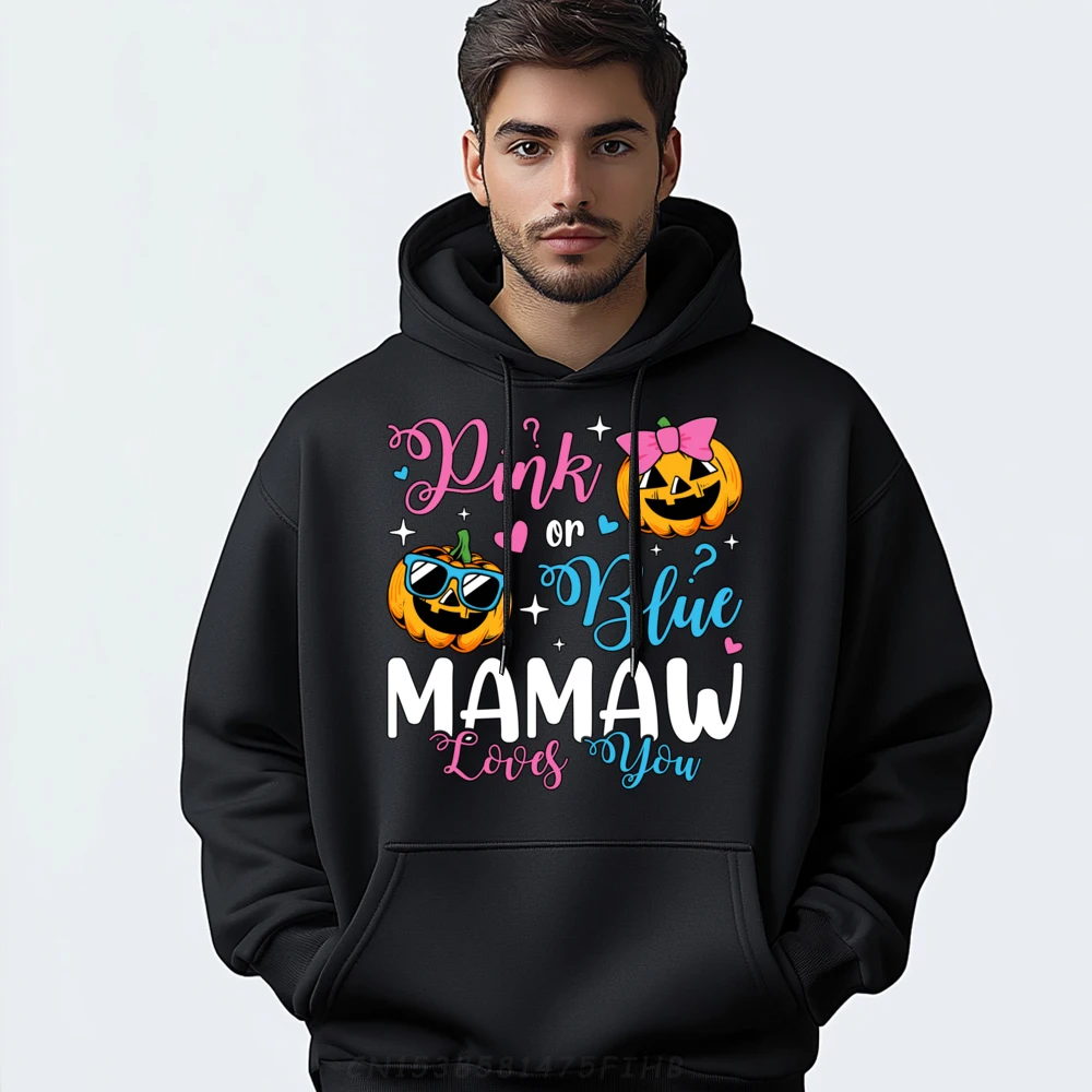 

Pink Or Blue Mamaw Loves You Pumpkin Gender Reveal Party Designer Hoodie Men Vintage Pullover Hoodies Letter