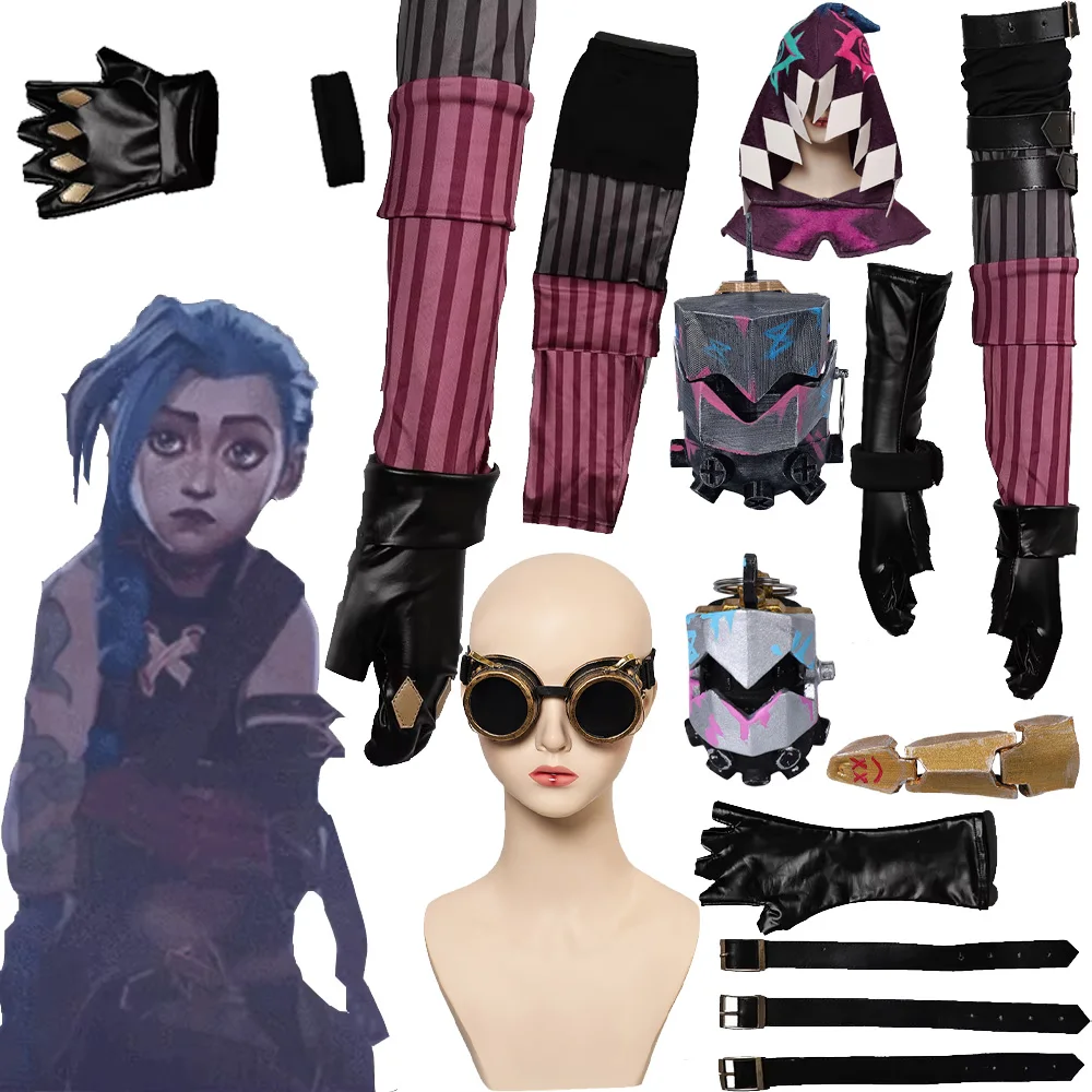 Acrane Jinx ถุงมือเข็มขัดหมวกคอสเพลย์เข็มขัดอะนิเมะ LOL เครื่องแต่งกาย Props ชุดฮาโลวีน Fantasia Party อุปกรณ์เสริมของขวัญผู้หญิง