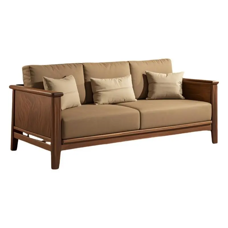 Walnut new Chinese style new straight row sofa home reception modern simple villa living room solid wood sofa