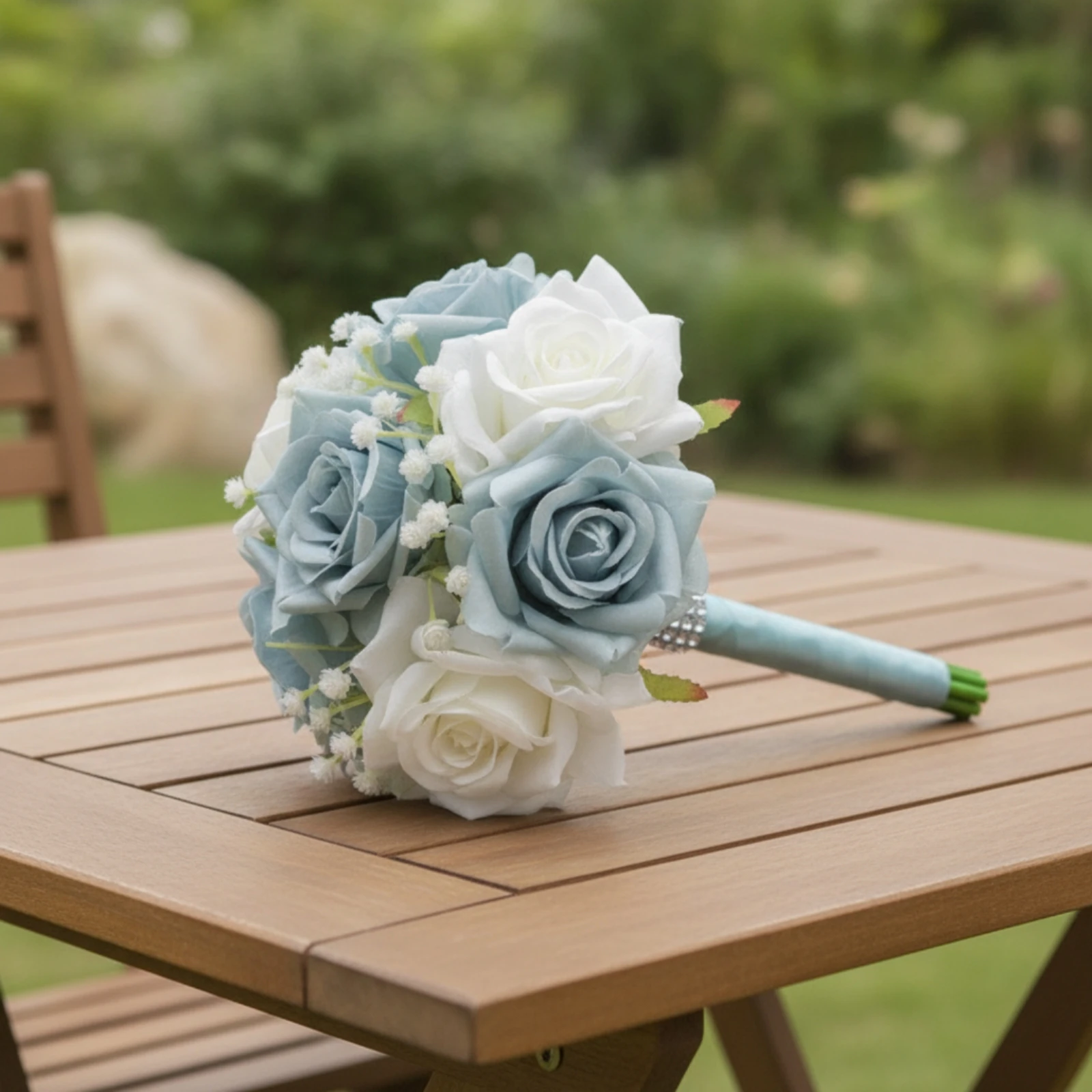 Artificial Rose Bouquet Sparkling Bouquet with Rhinestone Band Flowers Romantic Lifelike for Brides, Reception Decor