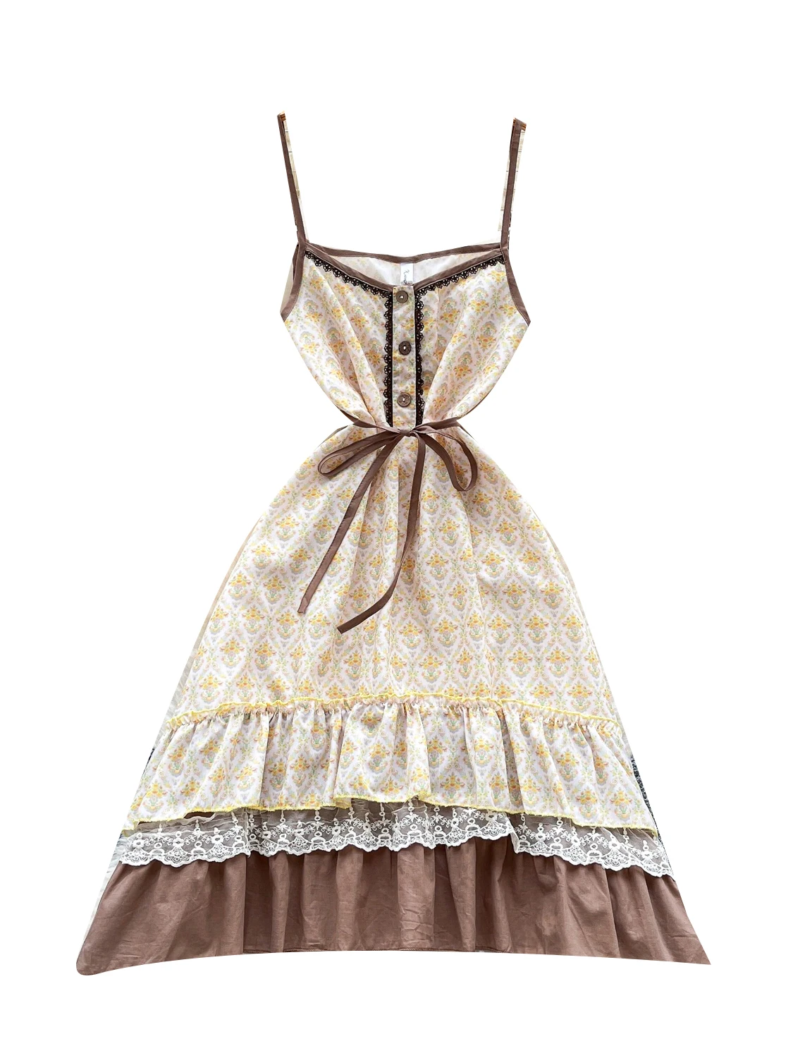 กระโปรงทรงเอลายดอกไม้สไตล์เรโทรผสมผสานผ้าลูกไม้แต่งขอบ  สำหรับผู้หญิง  ไซส์เล็ก  ความยาวปานกลาง  แฟชั่นฤดูร้อน  สวยงาม  ทันสมัย