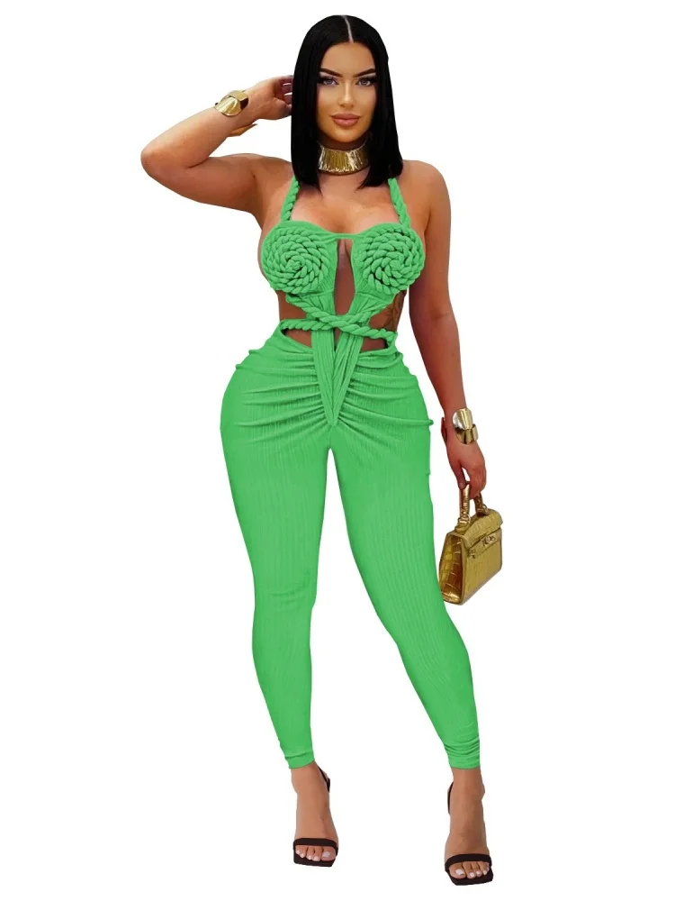 

Wmstar Jumpsuit Rompers Women Wholesale European Americaan Fashion Casual Sexy Halter Neck Backless Solid Color Jumpsuits