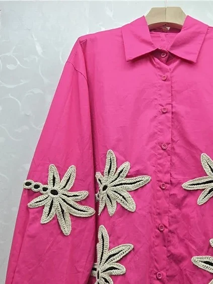 

Commuter Style Fashion POLO Collar Long-sleeved Shirt Heavy Industry Retro Embroidery High Sense Loose Temperament Casual Top