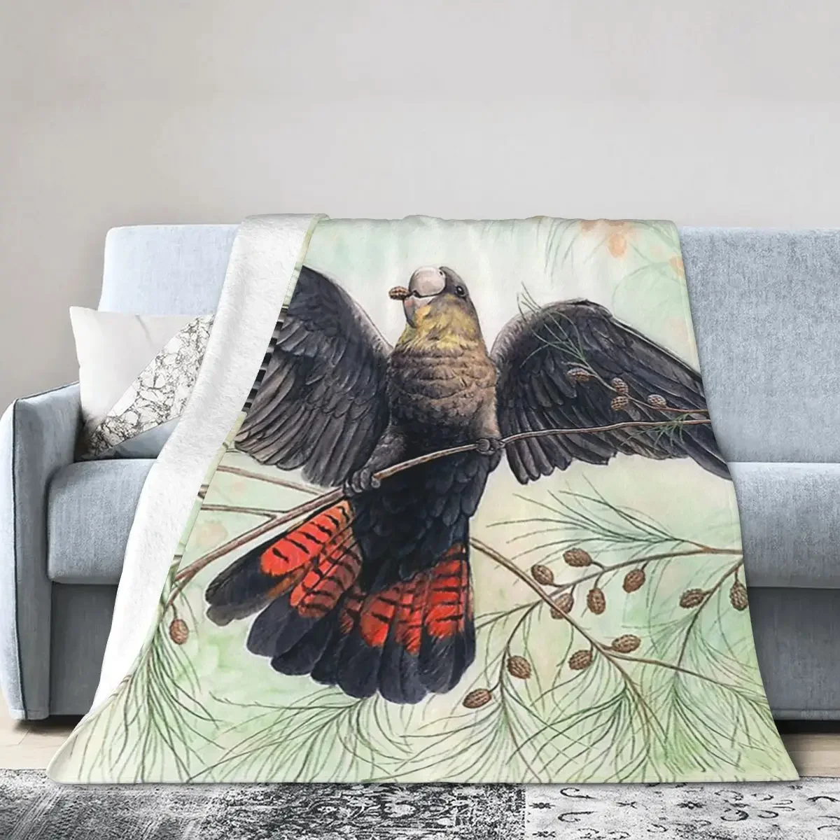 

Glossy Black Cockatoo Art By Nadya Neklioudova Blanket Soft Warm Flannel Throw Blanket Cover for Bed Picnic Travel Home Couch