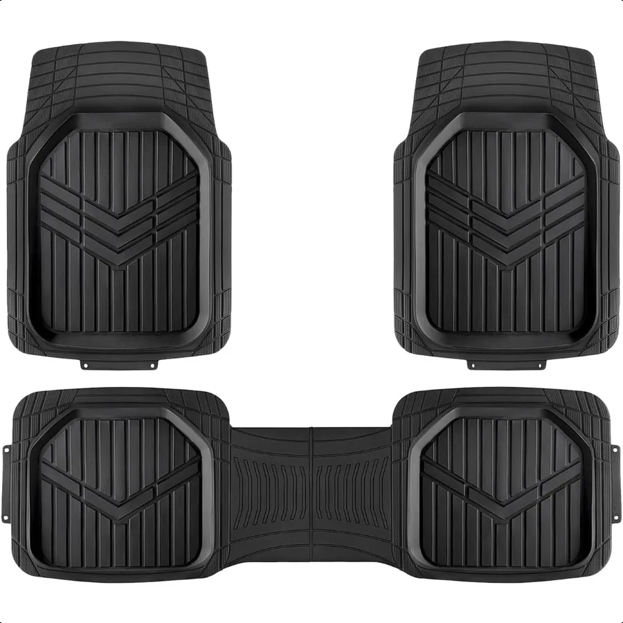 3Piece AllWeather Heavy Duty Full Set Rubber Floor Mats for Universal Fit in Cars SUVs and Trucks Black Trim to Customize