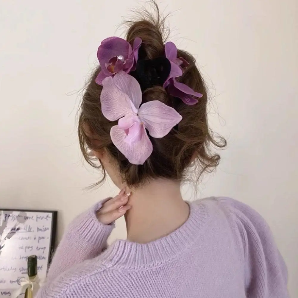 مشابك شعر على شكل زهرة الأوركيد على شكل فراشة للفتيات ، دبوس شعر على الطراز الخيالي ، ملعقة ظهر ، مخلب سمك القرش ، زهور محاكاة ، إكسسوارات شعر