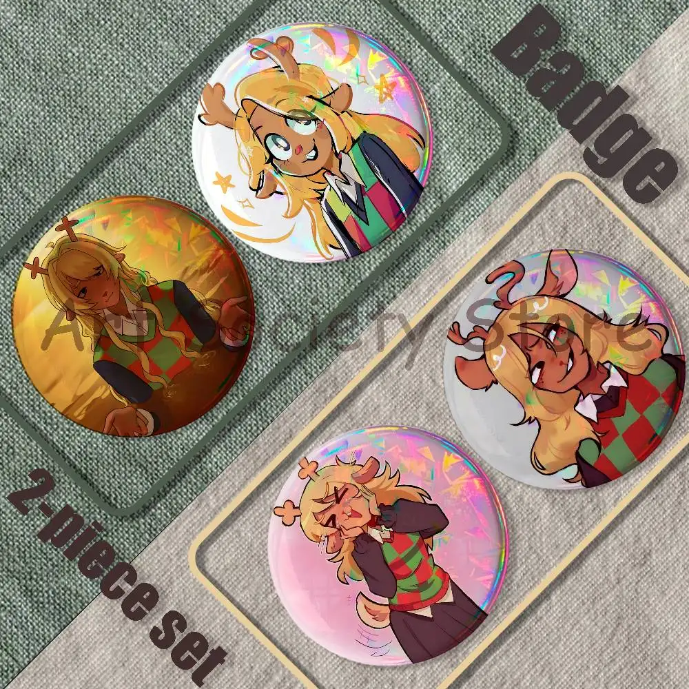 Game Noelle D-Deltarune 2-piece Set Enamel Pins Cartoon Anime Badge Fashion Jewelry Accessories Round Snap-in Brooch On Backpack