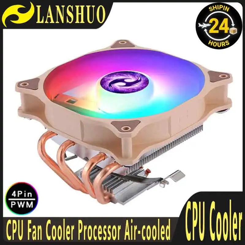 LANSHUO CPU Fan 4 Heat Pipe Horizontal Radiator 4pin/PWM Cooler Processor Compatible with LGA115x 1200 2011 2066 AM4 X99 E5 1700