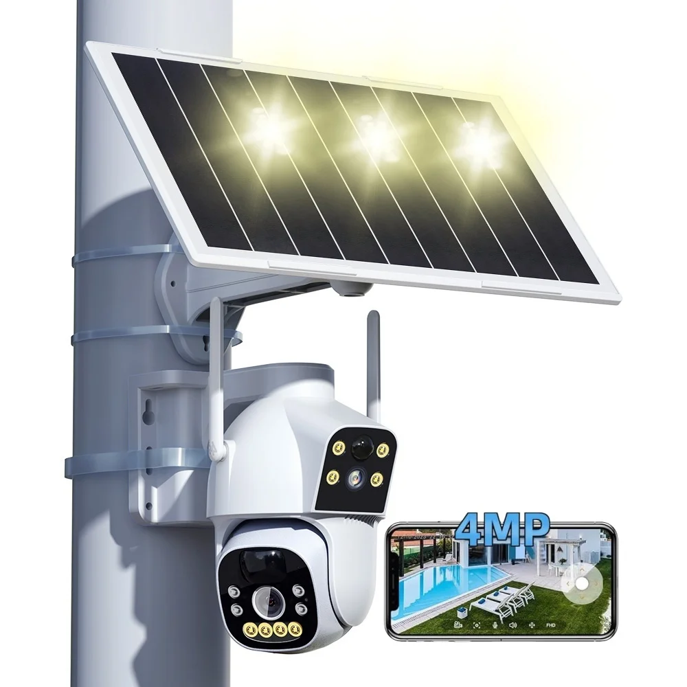 Wholesale Dual Lens Outdoor Memory Card Motion Detection Solar Panel Energy Low Power Wifi Security Network PTZ solar Camera