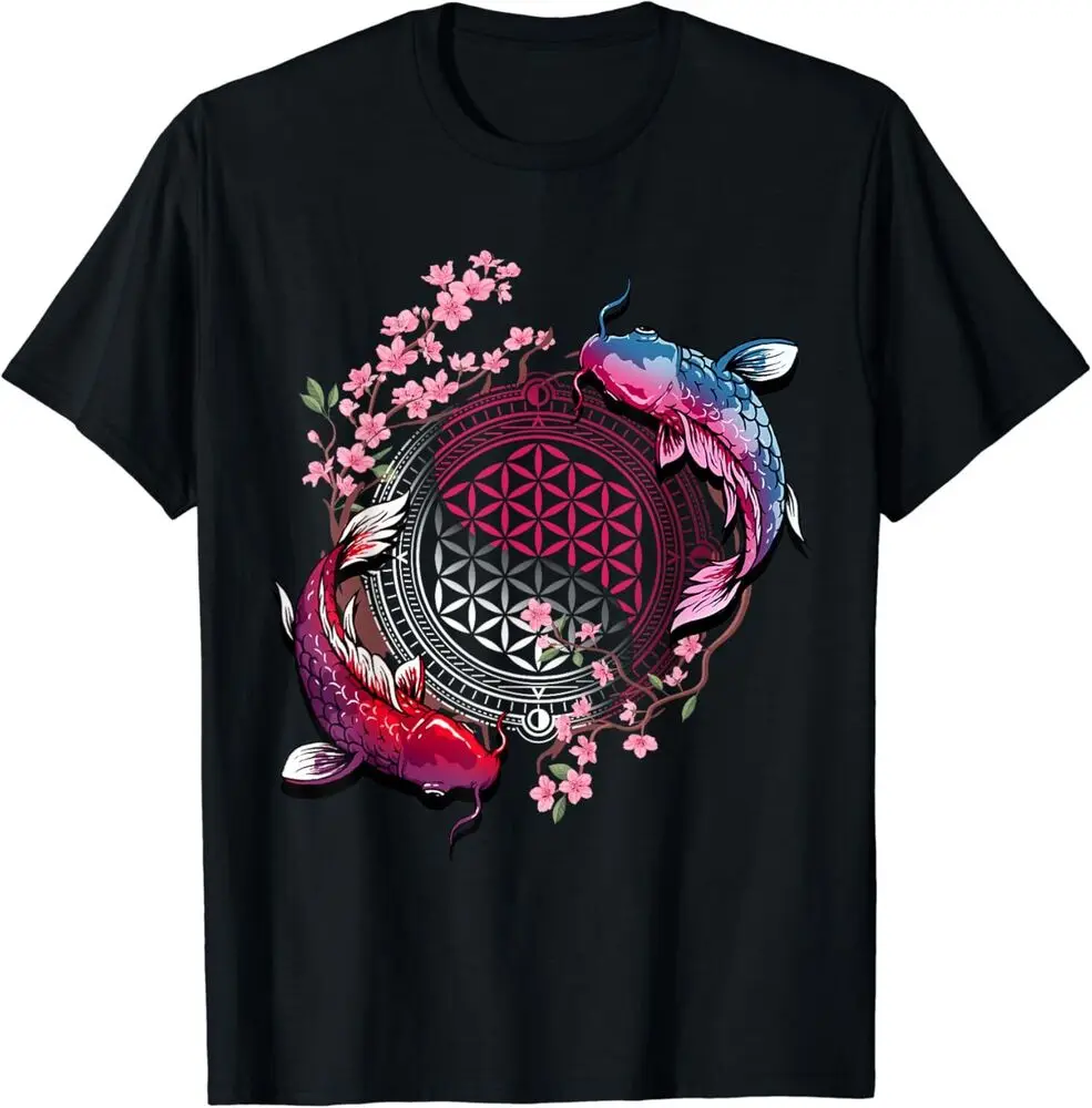 NEW LIMITED Koi Fish Flower Of Life Sacred Geometry Design Best T-Shirt S-3XL