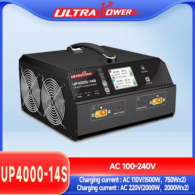 

Dual Channel 4000W 40A LiPo LiHV Charger UP4000-14S, 6-14S Smart Battery Charger for Drone FPV RC Photography