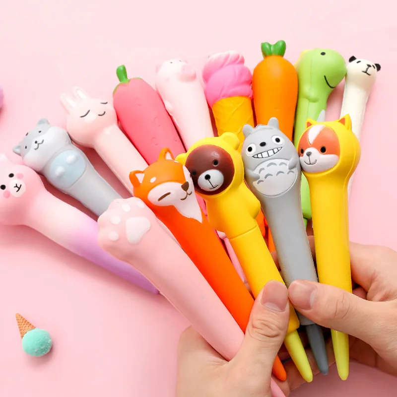 

24PCS Wholesale Cute Super Cute Soft Decompression Gel Pen School Supplies Creative Stationery Fun Pinch Pen Vent Pen Wholesale