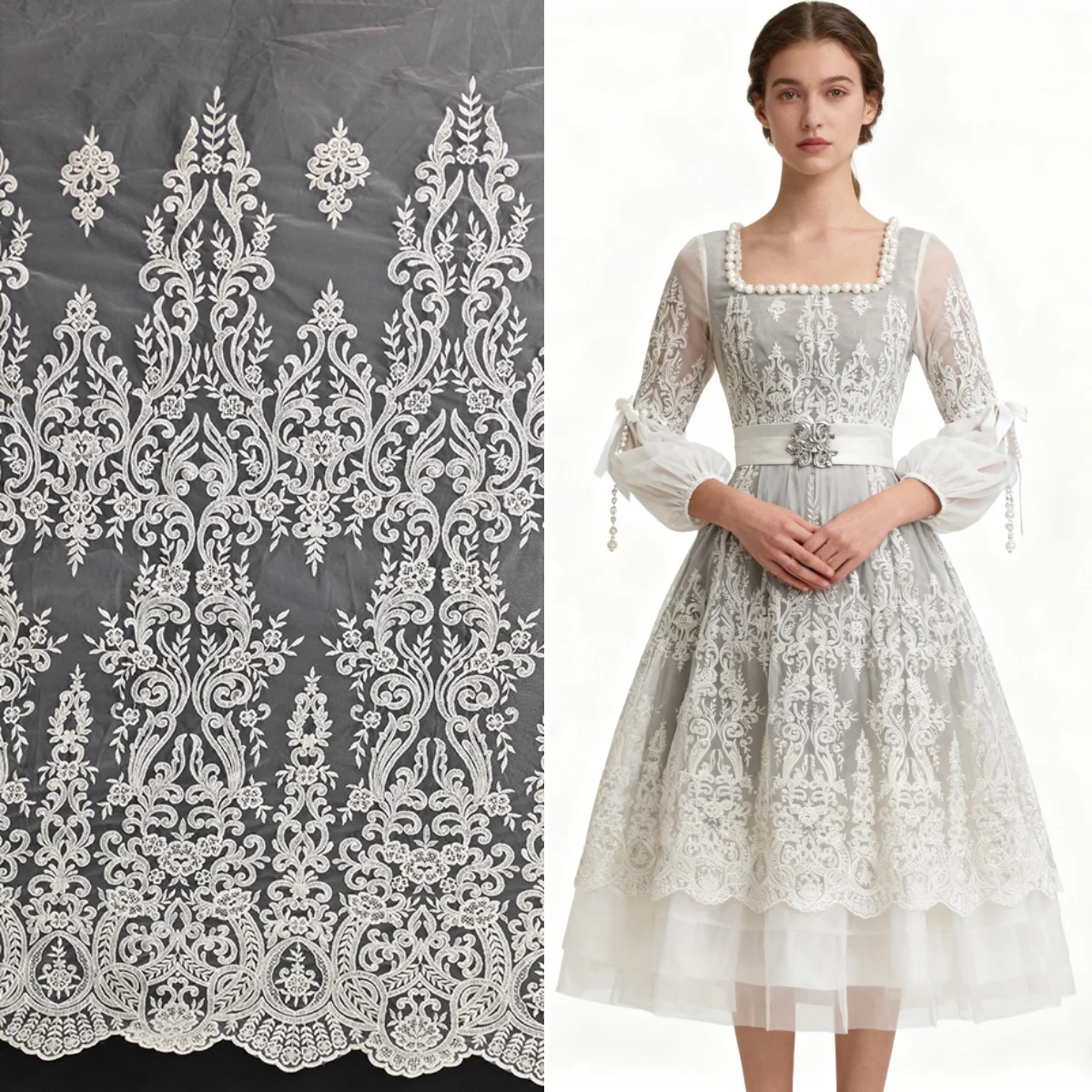 

Белый высококачественный узор вышивки, шитье свадебного платья и вечернего платья, кружевная ткань, дизайнерские аксессуары ручной работы своими руками