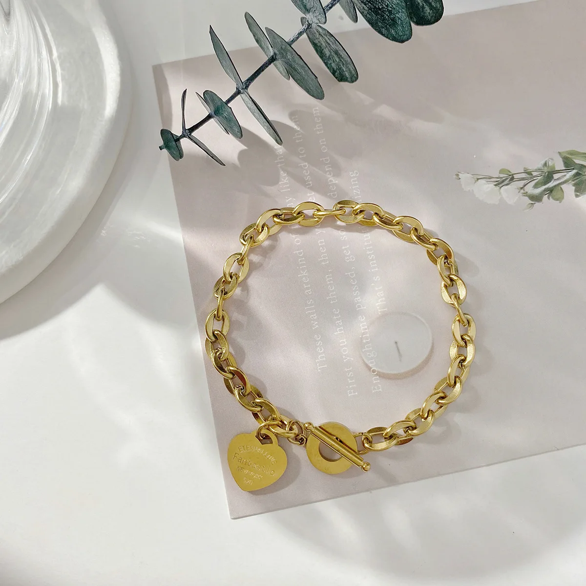 Bracelet en acier inoxydable avec pendentif en forme de cœur, Bracelet de Couple à boucle OT à Double cœur, unisexe, 1 pièce