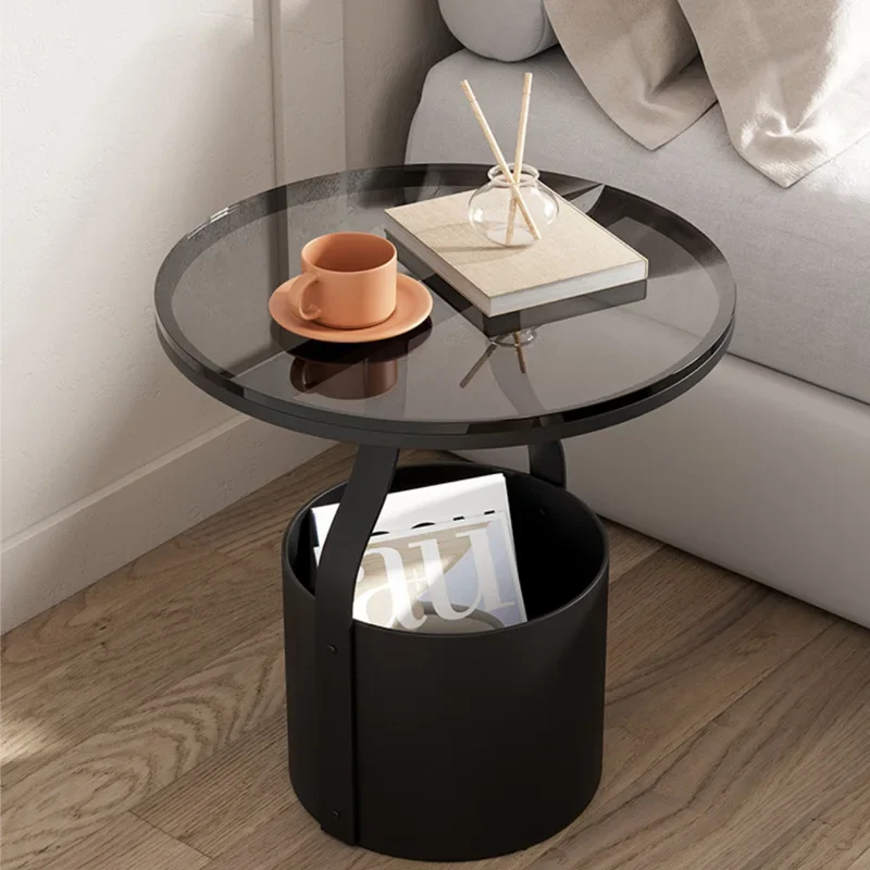 Nordic Creative Glass Lift Coffee Table Transparent Sofa Side Table Simple Modern Designer C-shaped Table Stainless Steel