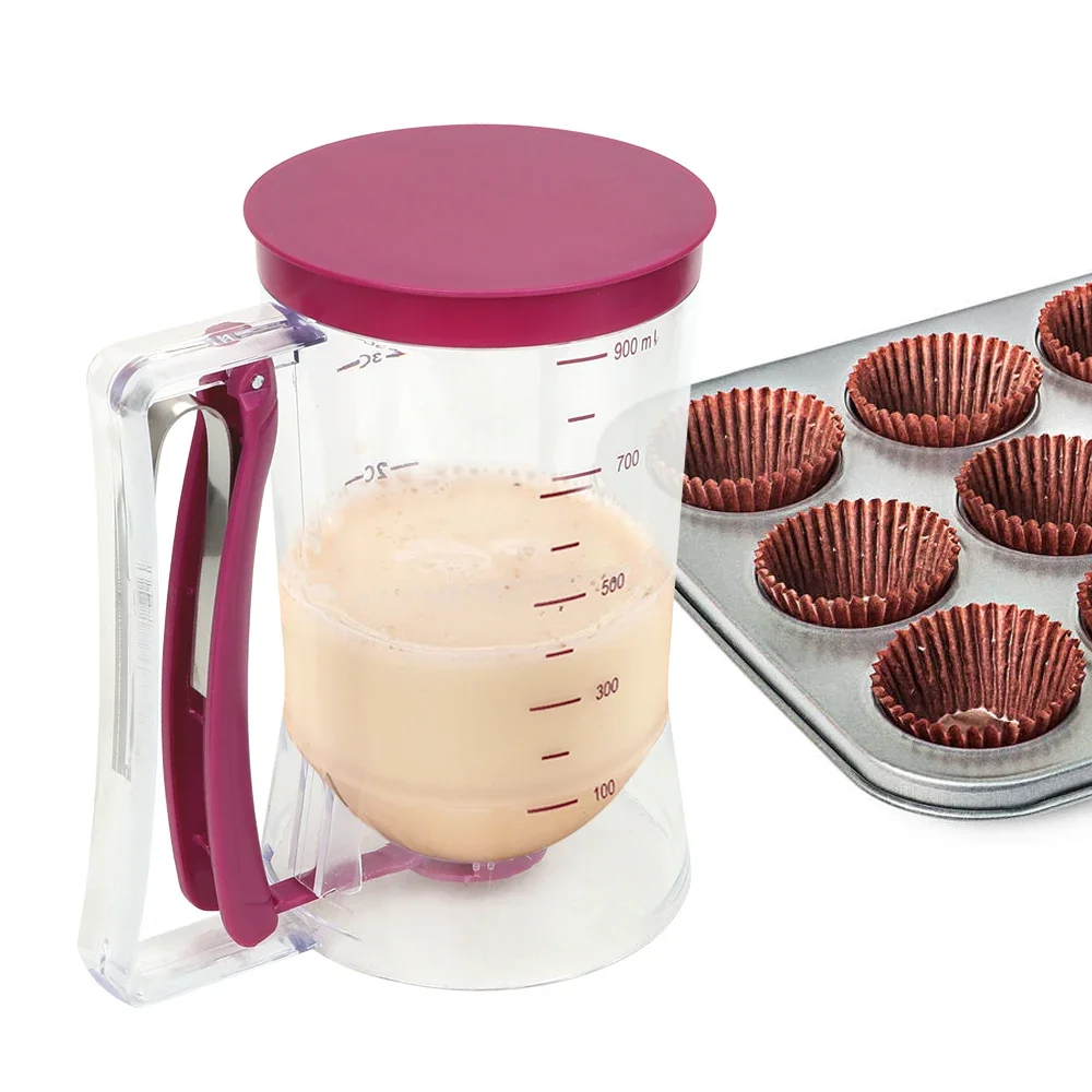 Dispensador de pasta de farinha de massa 900ml para cupcakes, biscoitos, bolo, muffins, copo de medição, creme, dispensadores de massa de panqueca