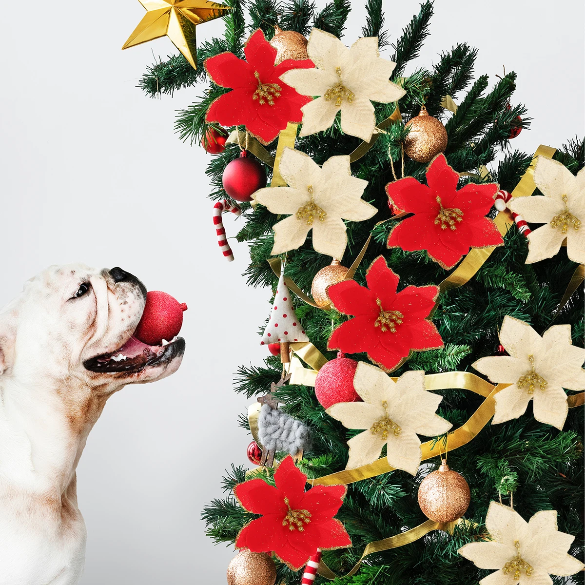 

20 PCS Christmas Wreath Accessories Cloth Decoration Party Supplies Ornament Flower Pendant Tree Silk