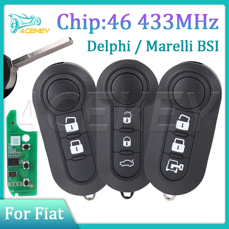

Acekey New Flip Smart Remote Car key For Fiat 500 MPV Ducato Citroen Jumper Peugeot Boxer 2008-2015 433Mhz ID46 Chip 3 Buttons