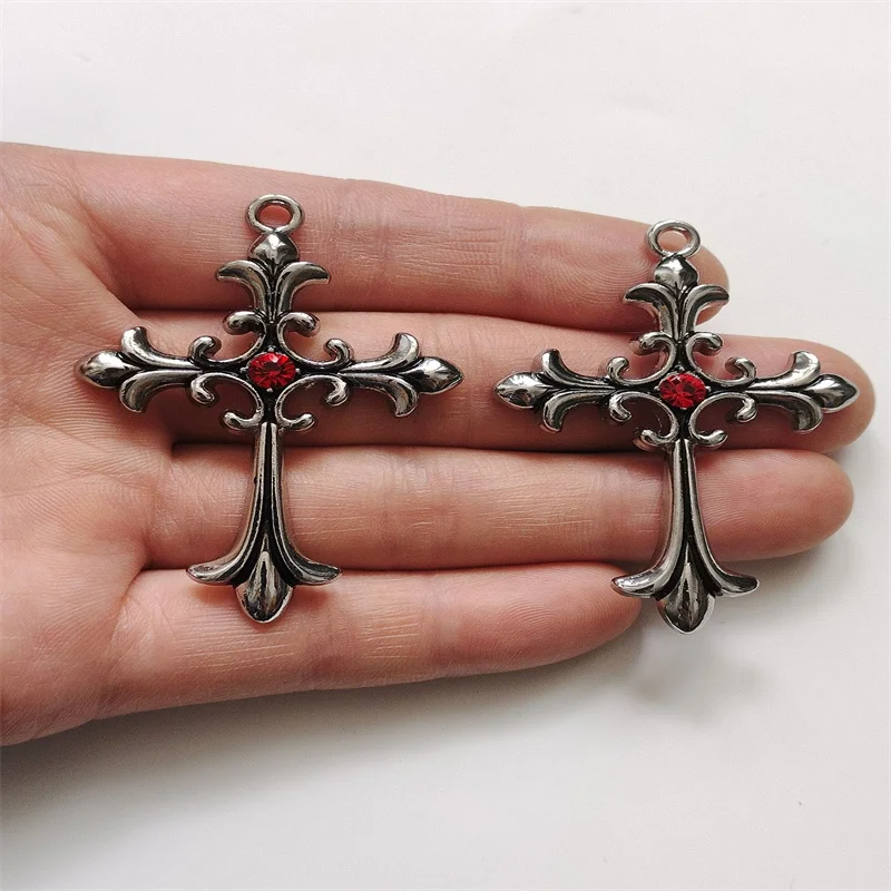 2Pcs 40x59mm Gothic Style Retro Rhinestone Cross Charms Pendant Designer Charms Fit Jewelry Making DIY Jewelry Findings