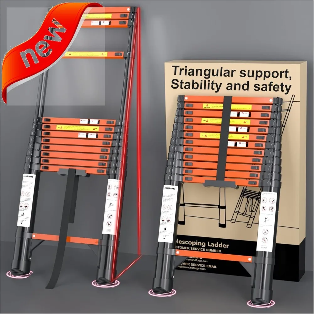 

12.5 FT Telescopic Ladder Aluminum Foldable Extendable Compact Portable Adjustable Retractable 330lbs Capacity