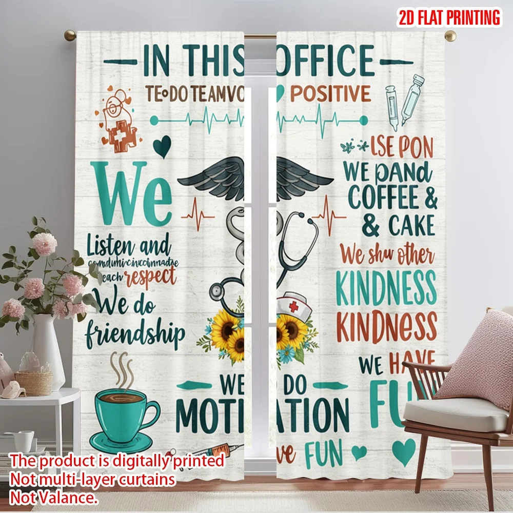 

2pcs 2D flat printing Curtains Nursing Team Friendship Motivation Fun 100% Polyester Fabric Without Electricity Festive Holiday