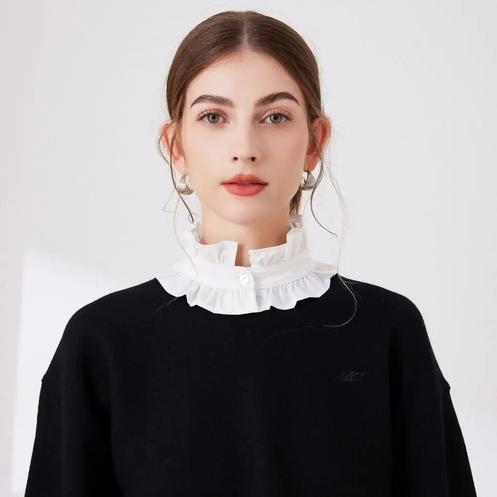 1 set French Style Fake Faux Collar Detachable Ruffled Edge Stand Collar Adjustable Feature Pleated Design Ruffled Sleeve