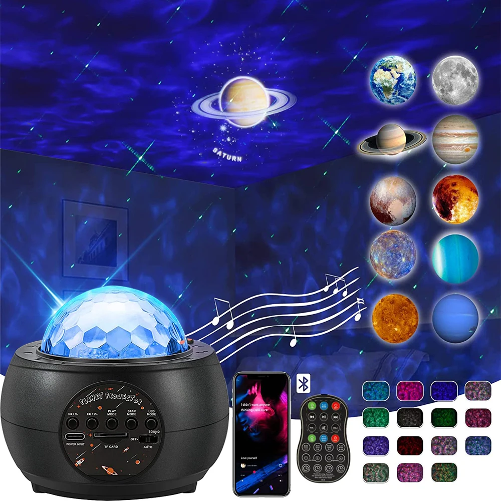 Projecteur de Galaxie et Étoile avec Haut-Parleur Bluetooth, Lampe de Projection avec Télécommande, Musique, Lampe de Nuit, Cadeau, Décoration de