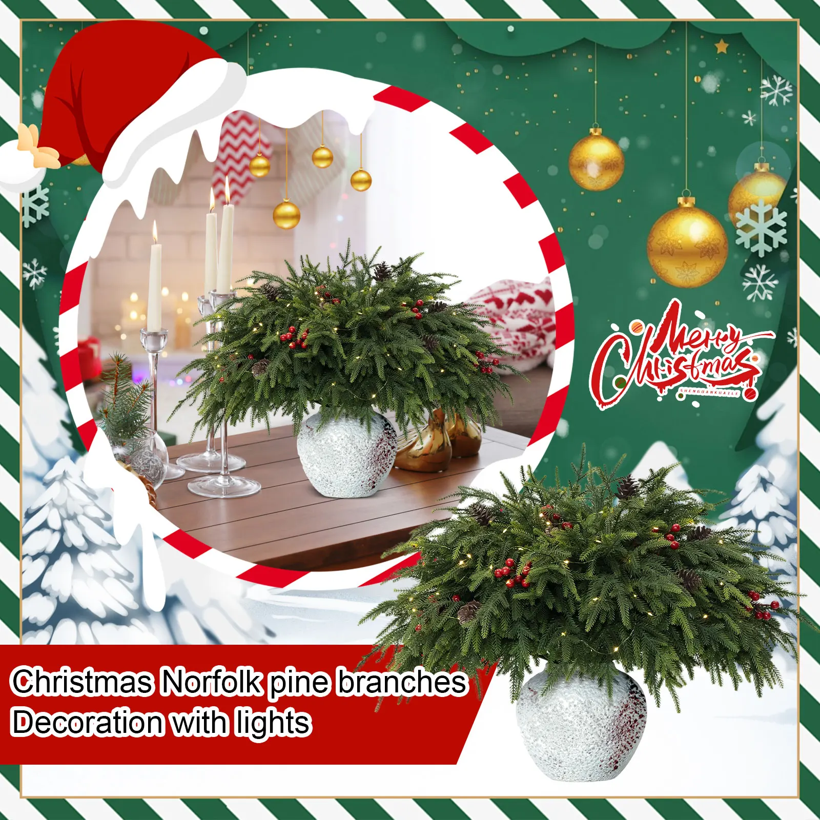 عيد الميلاد نورفولك فروع الصنوبر الحرف فو عيد الميلاد نورفولك فرع الصنوبر لعيد الميلاد المنزل حفلة السنة الجديدة ديكور بطارية تعمل