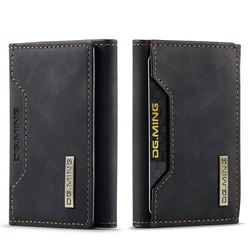 DG.MING M2 Portable Card Holder Wallet Trifold Magnetic Buckle Card Bag Premium PU Leather Multi Card Slots Mini Card Bag Wallet