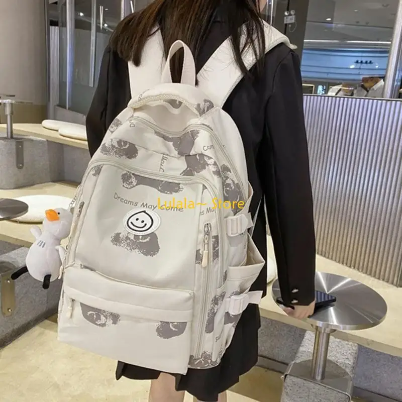 

Y4QA Large Capacity Nylon Backpack College School Bookbag Fashion Daypack for Teen